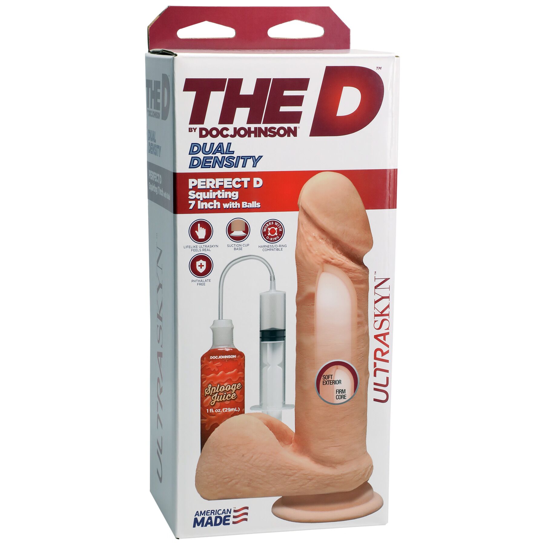 Кончающий фаллоимитатор Doc Johnson The D ULTRASKYN Perfect D Squirting – 7  Inch, диаметр 4,3 см